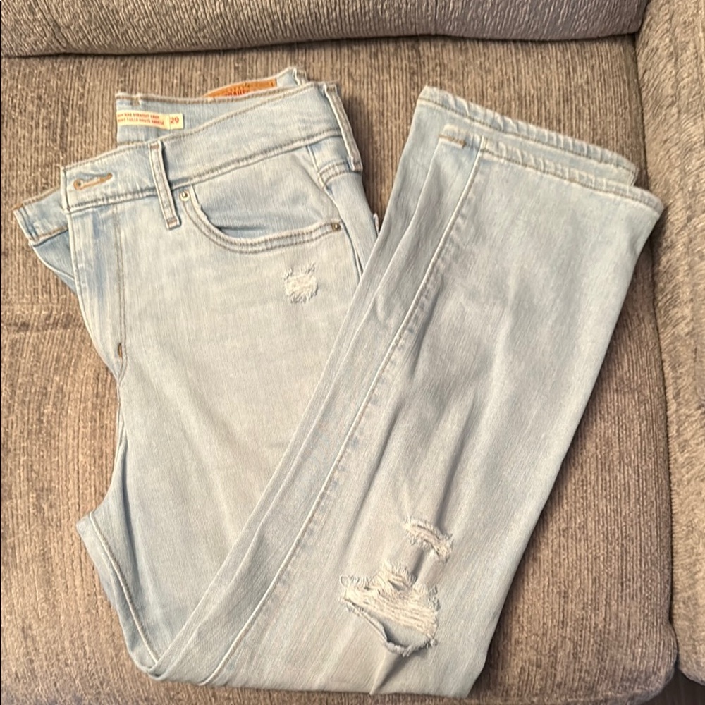 Levi's Blue Ankle Cropped Distressed Jeans